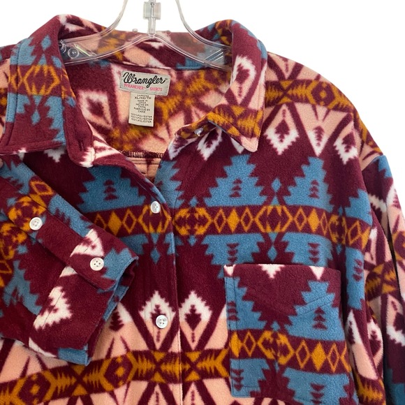 Wrangler Wrancher Shirt Shacket Women XL Fleece Button Up Southwest Aztec - Picture 1 of 13